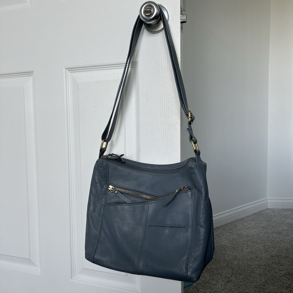Great American Leatherworks Slate Blue 100% Leather Purse Crossbody Shoulder Bag